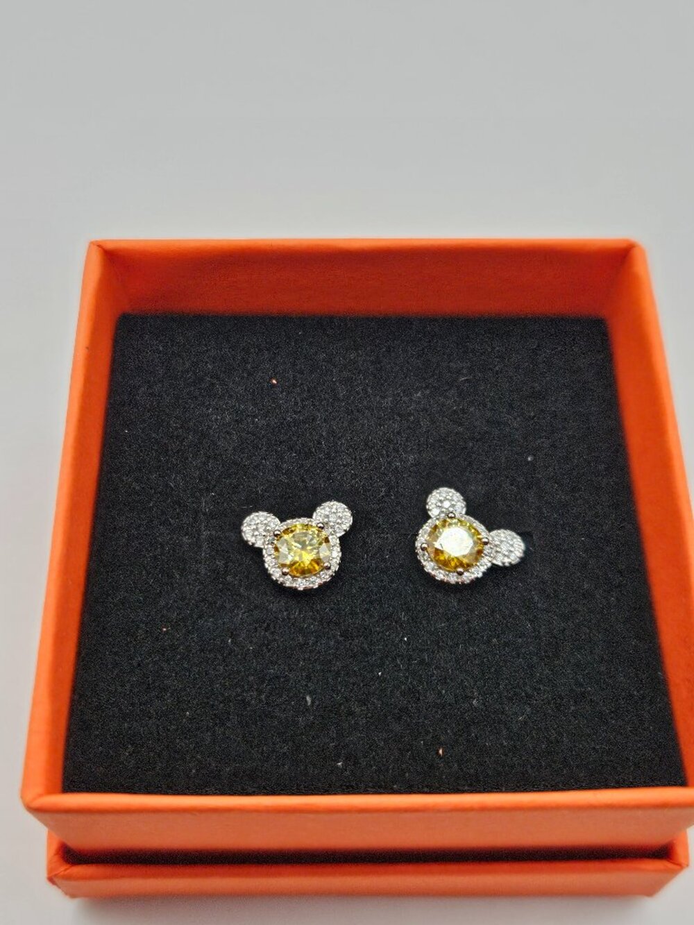 925 Sterling Silver Fancy Yellow Moissanite Mouse Stud Earrings